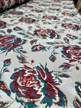 Load image into Gallery viewer, Red Gold Floral Metallic Emerald Green Brocade Fabric Sold By The Yard BEIGE
