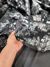 Load image into Gallery viewer, Brocade Black Organza Metallic Silver Floral Flower Prom Fabric Sold by The Yard
