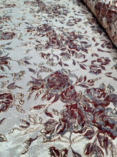 Load image into Gallery viewer, GRAY BURGUNDY Floral Brocade Upholstery Drapery Fabric Sold By The Yard For Dres
