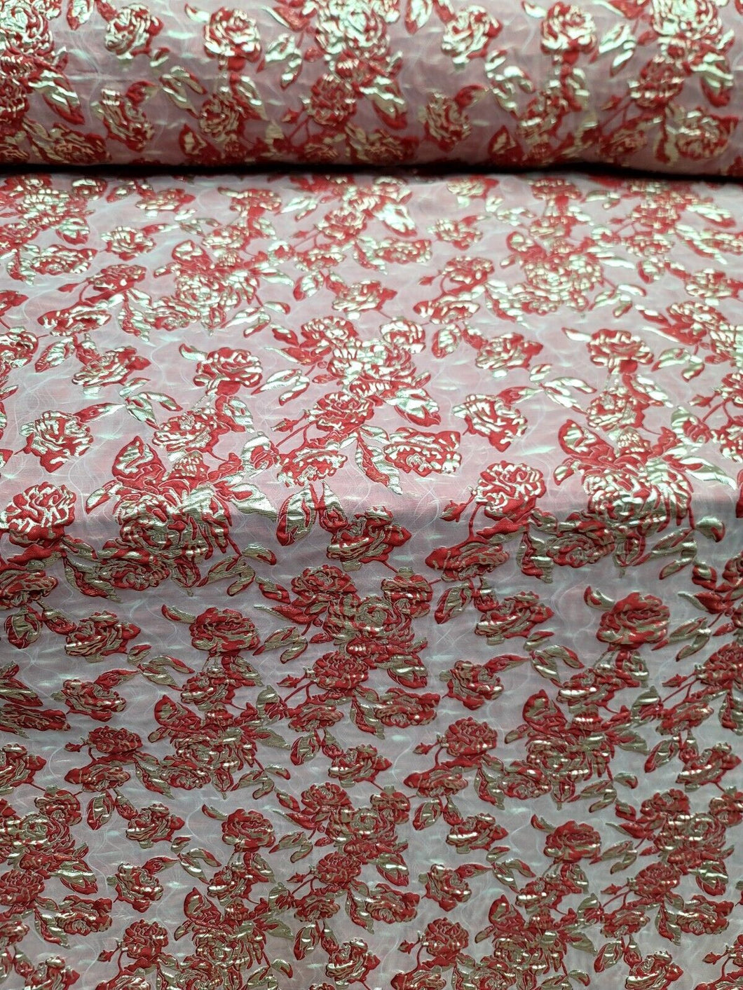 Red Gold Jacquard Brocade Fabric By the Yard Metallic Floral For Dress Prom