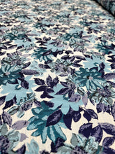 Load image into Gallery viewer, AQUA PURPLE BLUE FLORAL CHENILLE UPHOLSTERY BROCADE FABRIC SOLD BY THE YARD
