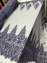 Load image into Gallery viewer, Lavender Amethyst Lace Fabric Beaded Flower Embroidery Sequins Fabric By The Yar
