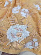 Load image into Gallery viewer, Orange Embroidery Beads Sequins Lace Fabric 57” Width Sold BTY
