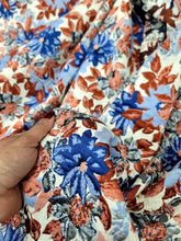 Load image into Gallery viewer, Fabric Sold By The Yard Chenille Brocade Floral Flowers Blue Orange Upholstery
