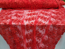 Load image into Gallery viewer, Red Beaded Lace 3d Floral Flowers Fabric by The Yard New Fashion Quinceañera
