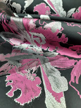 Load image into Gallery viewer, Fuchsia Floral Silver Metallic Brocade Fabric 60” W Sold By Yard Dress Upholste
