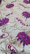 Load image into Gallery viewer, FUCHSIA PINK GOLD Floral Brocade Fabric Sold By The Yard
