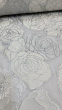 Load image into Gallery viewer, Fabric By The Yard White Bridal Brocade Off White Floral Flowers ON ORGANZA
