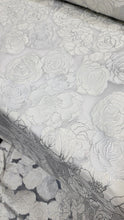 Load image into Gallery viewer, Fabric By The Yard White Bridal Brocade Off White Floral Flowers ON ORGANZA
