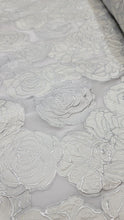 Load image into Gallery viewer, Fabric By The Yard White Bridal Brocade Off White Floral Flowers ON ORGANZA
