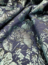 Load image into Gallery viewer, Aqua Blue Metallic Floral Brocade Fabric (60 in.) Sold By The Yard Navy Blue
