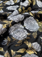 Load image into Gallery viewer, Silver Floral Black Organza Brocade Fabric Sold By The Yard FOR DRESS Home Decor
