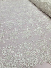 Load image into Gallery viewer, OFF WHITE Beaded Embroidery Bridal Lace Fabric By The Yard Wedding Fabric Scalloped
