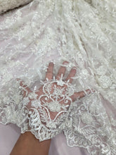 Load image into Gallery viewer, OFF WHITE Beaded Embroidery Bridal Lace Fabric By The Yard Wedding Fabric Scalloped
