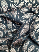 Load image into Gallery viewer, Black Brocade Fabric Sold By The Yard Gold Metallic Textured Feathers Fabric
