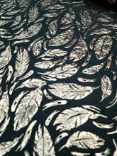 Load image into Gallery viewer, Black Brocade Fabric Sold By The Yard Gold Metallic Textured Feathers Fabric
