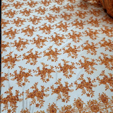 Load image into Gallery viewer, Orange Embroidery Beaded Lace Fabric Sold By The Yard Floral Flowers Scallops
