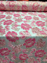 Load image into Gallery viewer, FUCHSIA PINK GOLD Floral Brocade Fabric Sold By The Yard CLear Organza Brocade
