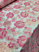 Load image into Gallery viewer, FUCHSIA PINK GOLD Floral Brocade Fabric Sold By The Yard CLear Organza Brocade
