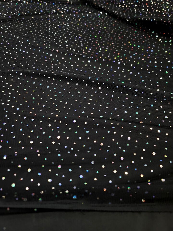 Black Mesh Fabric Glued Iridescent Sequin Dots Fabric Sold By The Yard Prom Dres