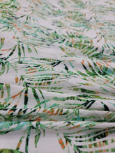 Load image into Gallery viewer, Fabric Sold By Yard Hawaiian Print Rayon Green Leaves Palm Ofd White Background
