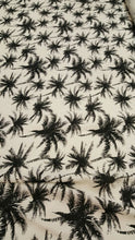 Load image into Gallery viewer, Rayon Challis Black Off White Hawaiian Palm Tree Fabric By The Yard Soft
