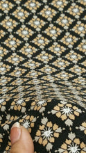 Load image into Gallery viewer, Rayon Challis Fabric By The Yard Beige and Black Geometric Pattern Soft Organic
