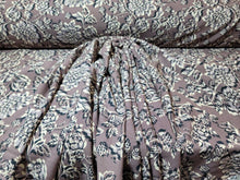 Load image into Gallery viewer, Rayon Challis Fabric By The Yard Dark Mauve Background Gray Floral Flowers Dress
