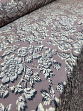 Load image into Gallery viewer, Rayon Challis Fabric By The Yard Dark Mauve Background Gray Floral Flowers Dress
