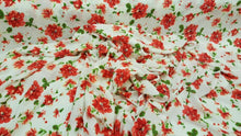 Load image into Gallery viewer, Rayon Challis Fabric By The Yard Red Floral Ivory Background Soft Flowy Organic
