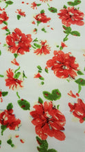 Load image into Gallery viewer, Rayon Challis Fabric By The Yard Red Floral Ivory Background Soft Flowy Organic
