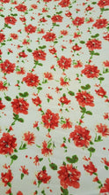 Load image into Gallery viewer, Rayon Challis Fabric By The Yard Red Floral Ivory Background Soft Flowy Organic
