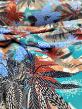 Load image into Gallery viewer, Rayon Challis Fabric By The Yard Tropical Palm Tree Blue Floral Hawaiian Print
