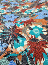 Load image into Gallery viewer, Rayon Challis Fabric By The Yard Tropical Palm Tree Blue Floral Hawaiian Print
