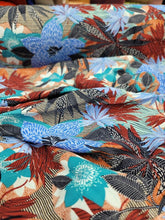 Load image into Gallery viewer, Rayon Challis Fabric By The Yard Tropical Palm Tree Blue Floral Hawaiian Print
