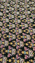 Load image into Gallery viewer, Rayon Challis Fabric By Yard Pink Yellow Asian Inspired Flower Black Background
