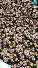 Load image into Gallery viewer, Rayon Challis Fabric By Yard Pink Yellow Asian Inspired Flower Black Background
