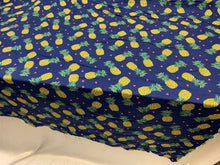 Load image into Gallery viewer, Woven Rayon Challis Fabric By The Yard Yellow Pineapple Royal blue background
