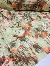 Load image into Gallery viewer, Spandex Floral Flower Print Green Orange Stretch Fabric By The Yard Fashion
