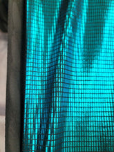 Load image into Gallery viewer, Teal Stretch Fabric By the Yard Metallic Square Pattern Spandex Foil
