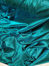 Load image into Gallery viewer, Teal Stretch Fabric By the Yard Metallic Square Pattern Spandex Foil
