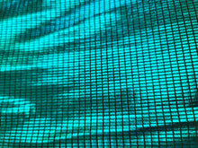 Load image into Gallery viewer, Teal Stretch Fabric By the Yard Metallic Square Pattern Spandex Foil
