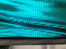 Load image into Gallery viewer, Teal Stretch Fabric By the Yard Metallic Square Pattern Spandex Foil
