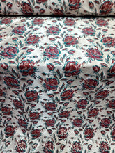 Load image into Gallery viewer, Red Gold Floral Metallic Emerald Green Brocade Fabric Sold By The Yard BEIGE
