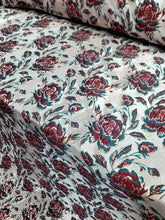 Load image into Gallery viewer, Red Gold Floral Metallic Emerald Green Brocade Fabric Sold By The Yard BEIGE
