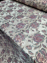 Load image into Gallery viewer, SAGE MAUVE Brocade Flower Floral Fabric Sold By The Yard For Dress Upholstery
