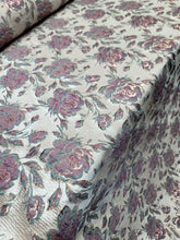 Load image into Gallery viewer, SAGE MAUVE Brocade Flower Floral Fabric Sold By The Yard For Dress Upholstery
