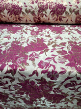 Load image into Gallery viewer, FUCHSIA PINK GOLD Floral Brocade Fabric Sold By The Yard For Dress Upholstery
