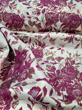 Load image into Gallery viewer, FUCHSIA PINK GOLD Floral Brocade Fabric Sold By The Yard For Dress Upholstery
