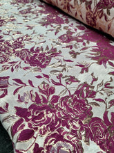 Load image into Gallery viewer, FUCHSIA PINK GOLD Floral Brocade Fabric Sold By The Yard For Dress Upholstery
